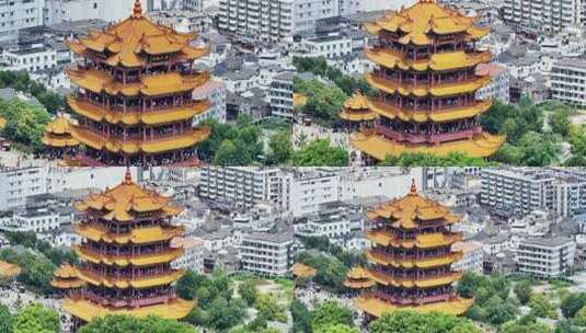 晴天航拍武汉城市历史文化地标黄鹤楼古建筑高清在线视频素材下载