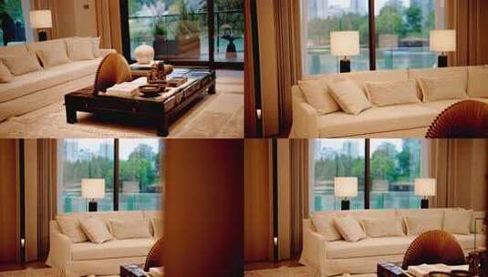 米白色沙发搭配台灯的室内场景高清在线视频素材下载