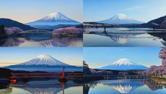 富士山倒映在湖泊中的美丽景象高清在线视频素材下载