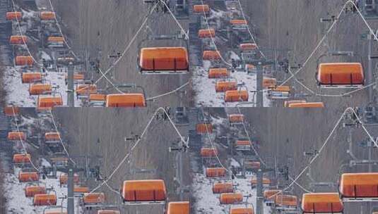 滑雪场橙色缆车索道景象吉林松花湖滑雪场高清在线视频素材下载