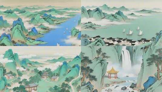 水墨山水田园风光 千里江山 国风山水背景高清在线视频素材下载