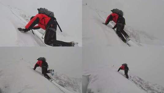 风雪中攀登四川贡嘎山区贡巴峰的登山者高清在线视频素材下载