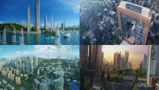烟台城市宣传片三维建筑漫游城市建筑动画高清在线视频素材下载