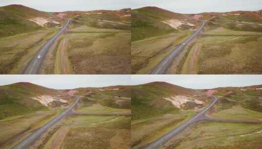白色汽车在冰岛道路上行驶高清在线视频素材下载