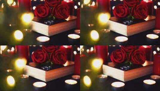 礼盒上的结婚戒指和玫瑰花高清在线视频素材下载