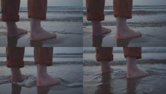 赤脚站在海边脚部特写高清在线视频素材下载