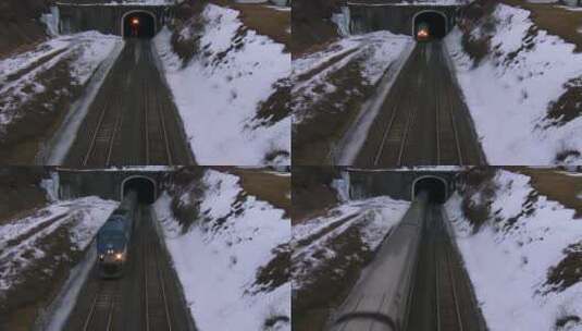 冬季穿越隧道的旅客列车高清在线视频素材下载
