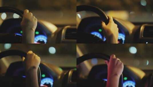 女人开车穿过夜市高清在线视频素材下载