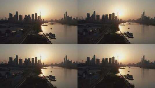 广州琶洲珠江和都市地标建筑日落城市风光高清在线视频素材下载