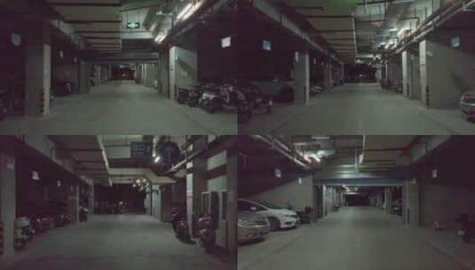 地下车库地下室停车场地下通道夜景夜晚昏暗高清在线视频素材下载