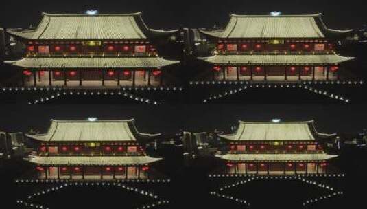 福建福州镇海楼夜景灯光航拍高清在线视频素材下载
