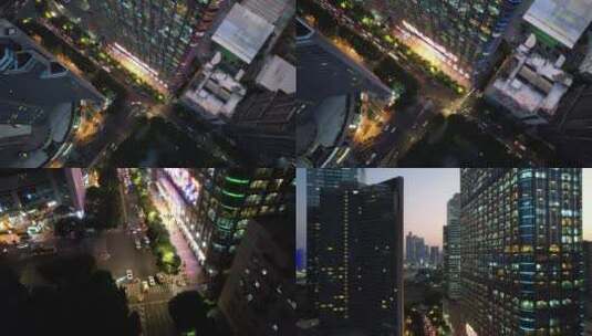 广州天河航拍夜景街道写字楼耀中广场中信高清在线视频素材下载