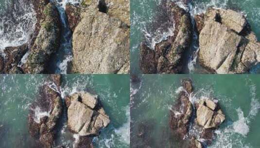 航拍俯瞰山东威海小石岛的礁石海浪4K高清在线视频素材下载