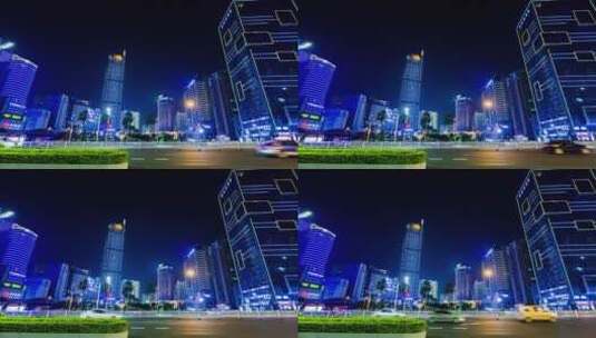 广西南宁民族大道金湖广场夜景街景高清在线视频素材下载