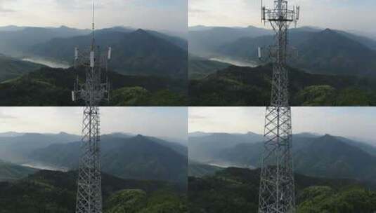 航拍大山5G信号塔高清在线视频素材下载