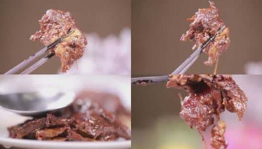 【镜头合集】一块软烂的炖肉牛肉高清在线视频素材下载