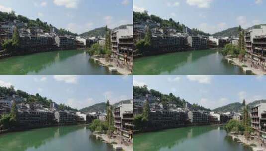 湘西凤凰古城沱江建筑景观高清在线视频素材下载
