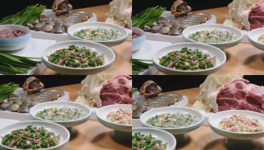 水饺馅饺子馅料食材蔬菜海鲜酸菜高清在线视频素材下载