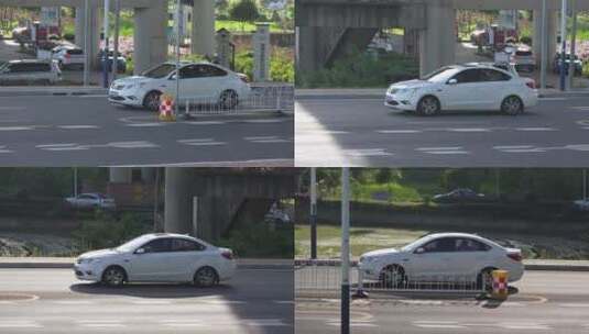 公路上行驶的白色小车高清在线视频素材下载