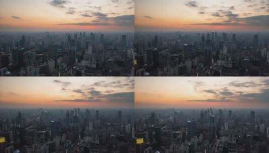 夕阳下上海城市航拍延时高清在线视频素材下载