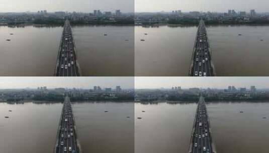城市航拍湖南湘潭大桥拥堵交通高清在线视频素材下载