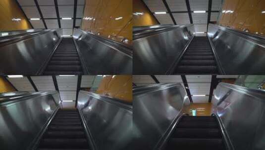 地铁站扶手梯电梯空镜橙色高清在线视频素材下载