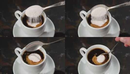 将胶原蛋白粉溶解在咖啡中高清在线视频素材下载