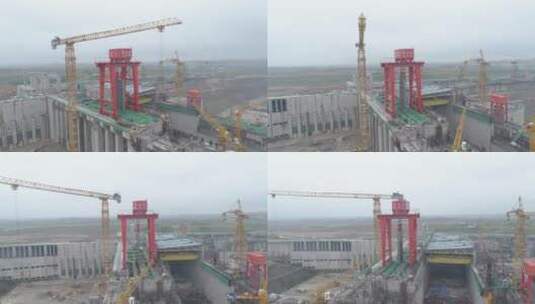 4K广西桂平大藤峡水电站建设画面航拍高清在线视频素材下载