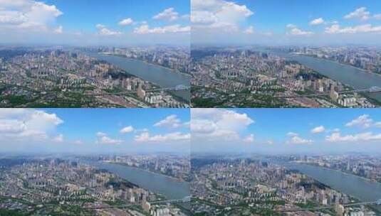 航拍杭州钱塘江两岸城市建设高清在线视频素材下载