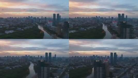 成都望江公园旁大范围延时航拍城市晚霞景观高清在线视频素材下载