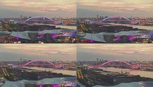 卢浦大桥夕阳航拍高清在线视频素材下载