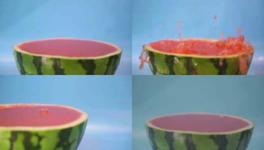 创意水果广告实拍冰块掉落西瓜汁升格慢动作高清在线视频素材下载