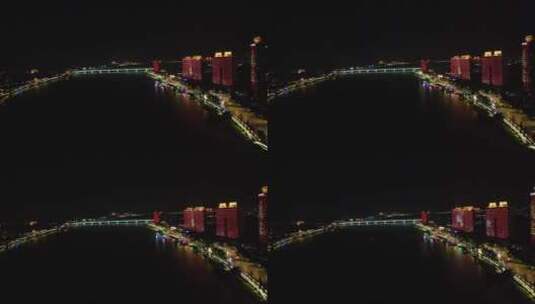 航拍湖北襄阳汉江两岸夜景灯光高清在线视频素材下载