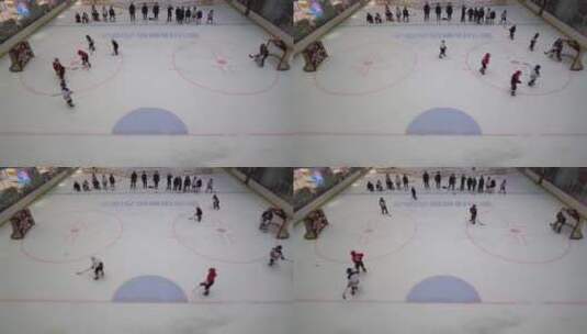 城市商业中心冰球馆冰上运动儿童冰球培训高清在线视频素材下载