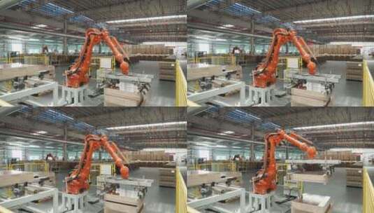 4K竹木加工工厂车间自动化机械手臂高清在线视频素材下载
