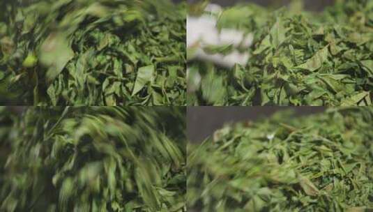 新鲜茶叶传统手工炒茶杀青高清在线视频素材下载