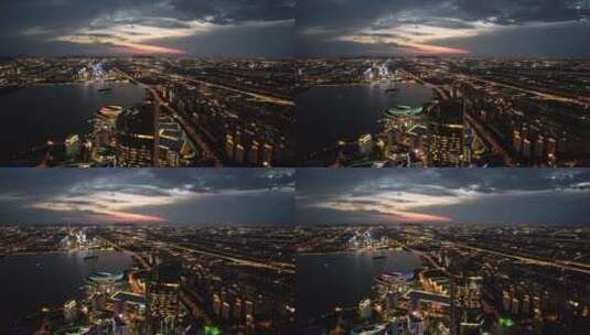 5.4K高清航拍苏州金鸡湖国金中心夕阳夜景高清在线视频素材下载