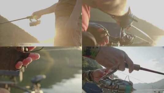 钓鱼人驾驶路亚艇在水上利用探鱼器钓鱼高清在线视频素材下载