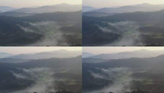 春天云雾中的婺源乡村清晨航拍视频高清在线视频素材下载