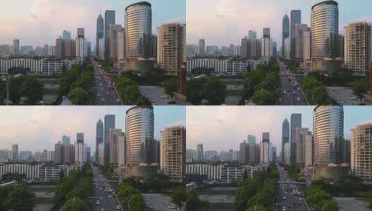 航拍武汉天际线商业建筑高楼群街景高清在线视频素材下载