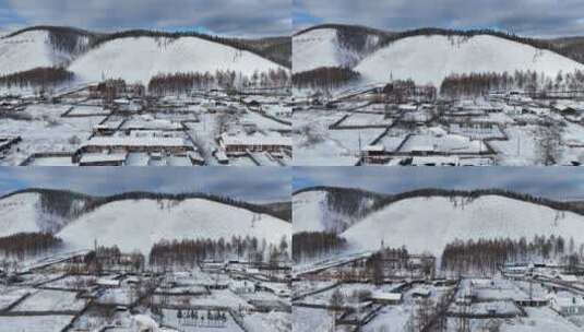 航拍东北林区森林小镇雪景高清在线视频素材下载