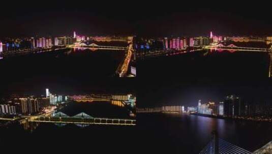 湘江银盆岭大桥夜景航拍高清在线视频素材下载