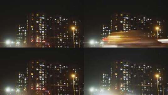 路口小区住宅夜景高清在线视频素材下载