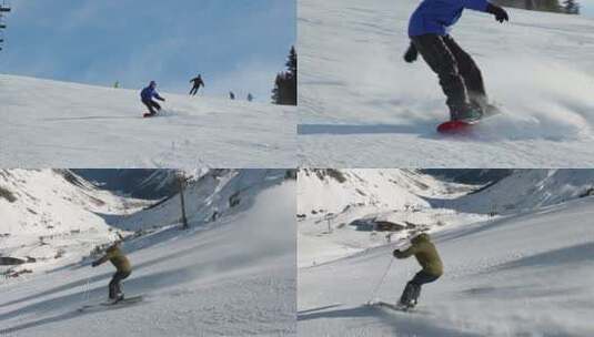 滑雪在雪山上滑雪高清在线视频素材下载