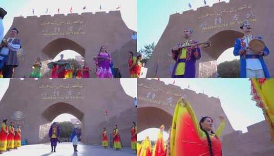 新疆喀什古城人民载歌载舞高清在线视频素材下载