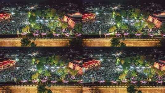 徽州古城中秋节嬉鱼灯航拍高清在线视频素材下载