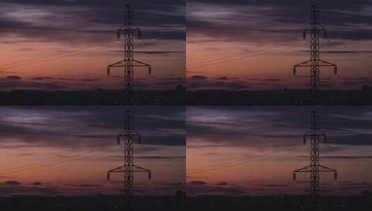 黄昏下的电线塔高清在线视频素材下载