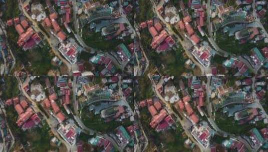 无人机俯瞰一个典型的低层亚洲城镇，其特点是一块空地。越南萨帕高清在线视频素材下载