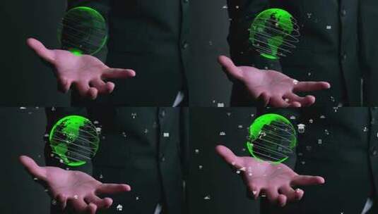 一只托起一个虚拟球体的手掌高清在线视频素材下载