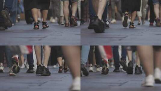 城市街道上行走的人群脚步特写高清在线视频素材下载